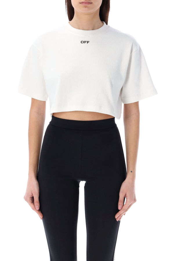 Off-White Off Stamp Rib Cropped Tee - White
