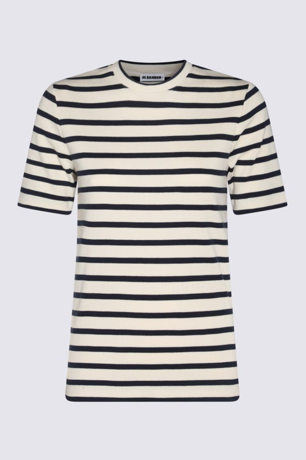 Jil Sander Dark Blue And White Cotton T-Shirt - Dark Blue / White
