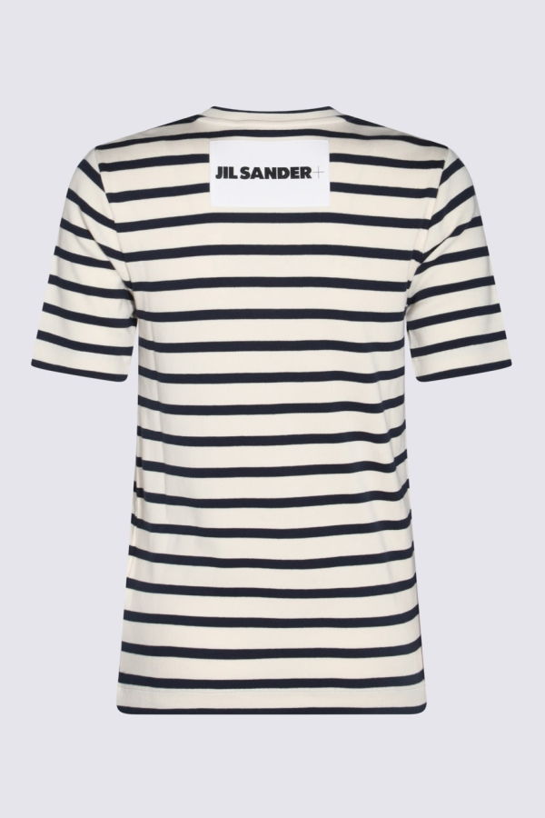 Jil Sander Dark Blue And White Cotton T-Shirt - Dark Blue / White