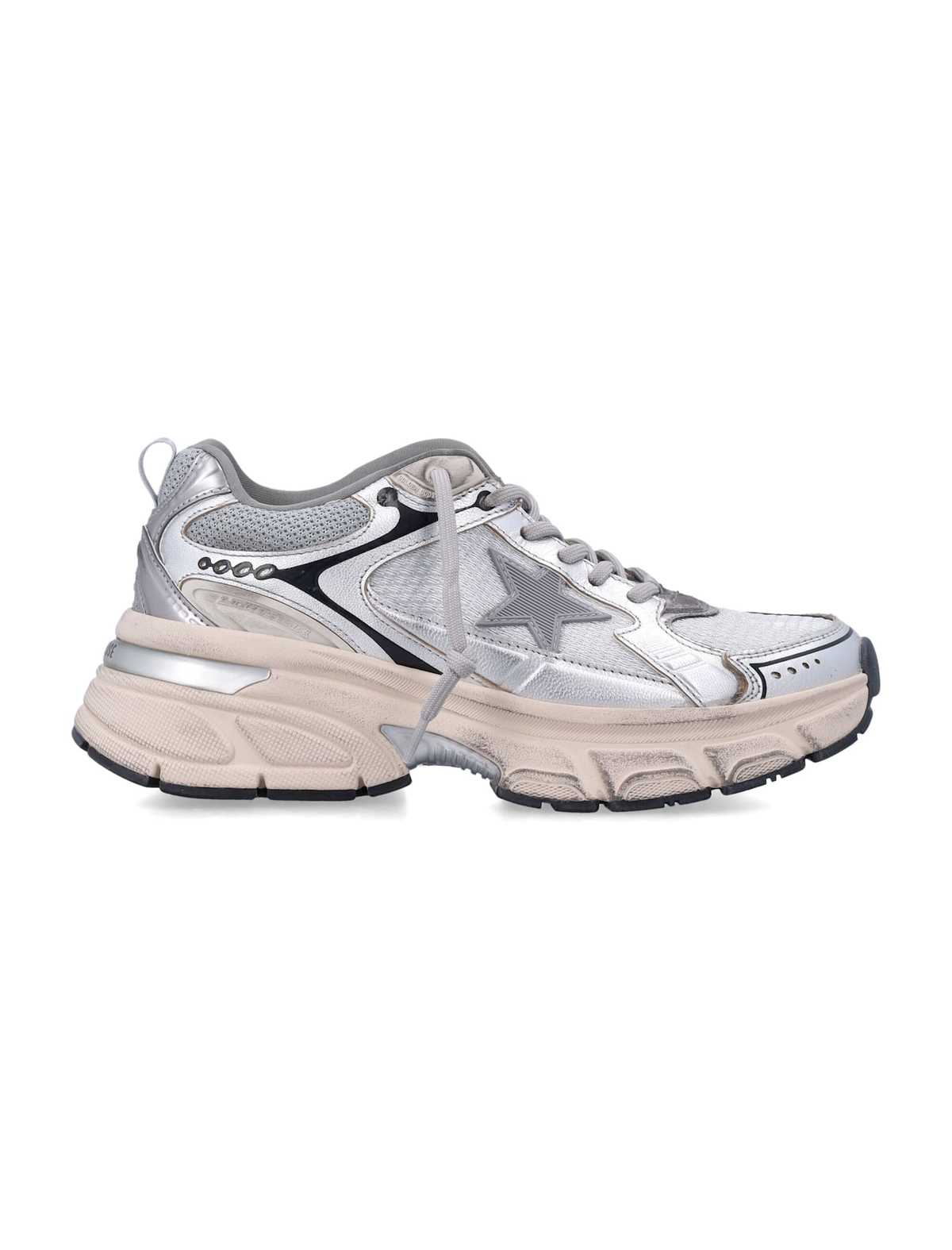 Golden Goose Lightstar Mesh And Nappa Sneakers - Grey Silver Black - Image 1 of 4