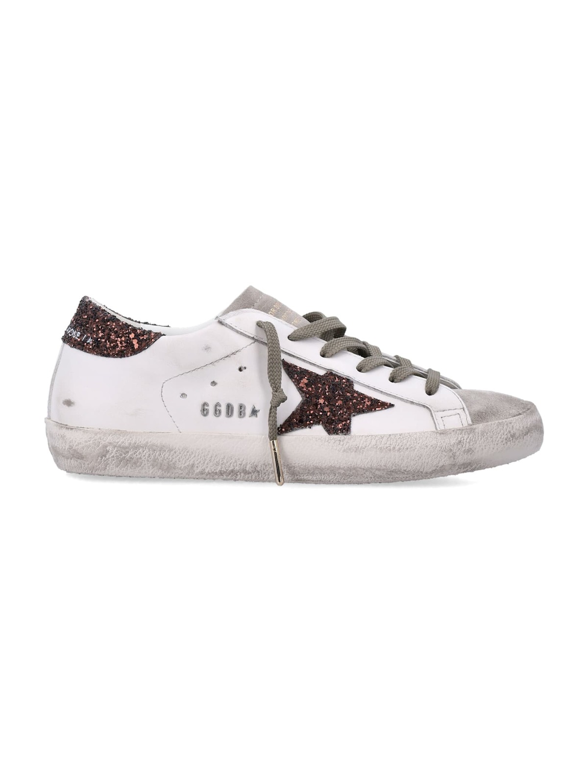 Golden Goose Super-Star Glitter Star Sneakers - Milk + Brown Glitter - Image 1 of 4