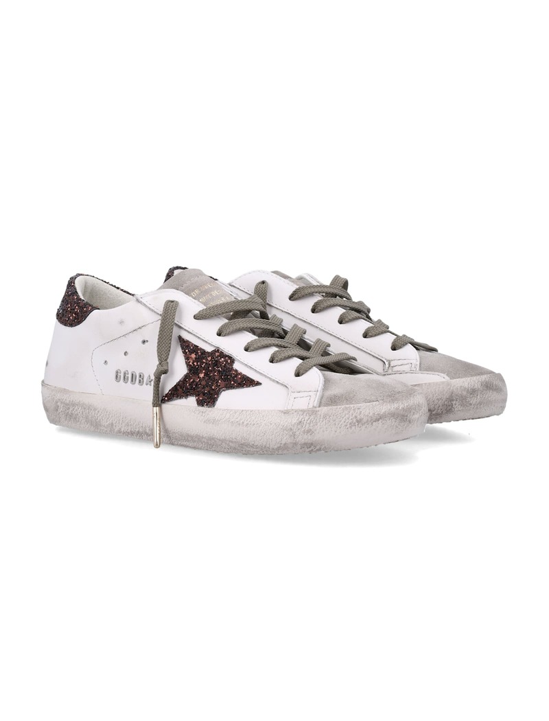 Golden Goose Super-Star Glitter Star Sneakers - Milk + Brown Glitter