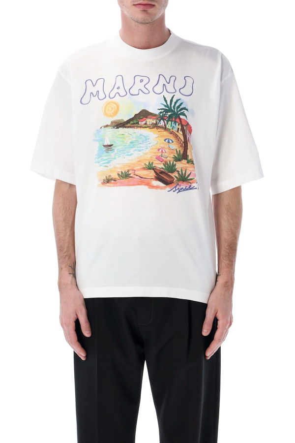 Marni Beach Print T-Shirt - Lily White
