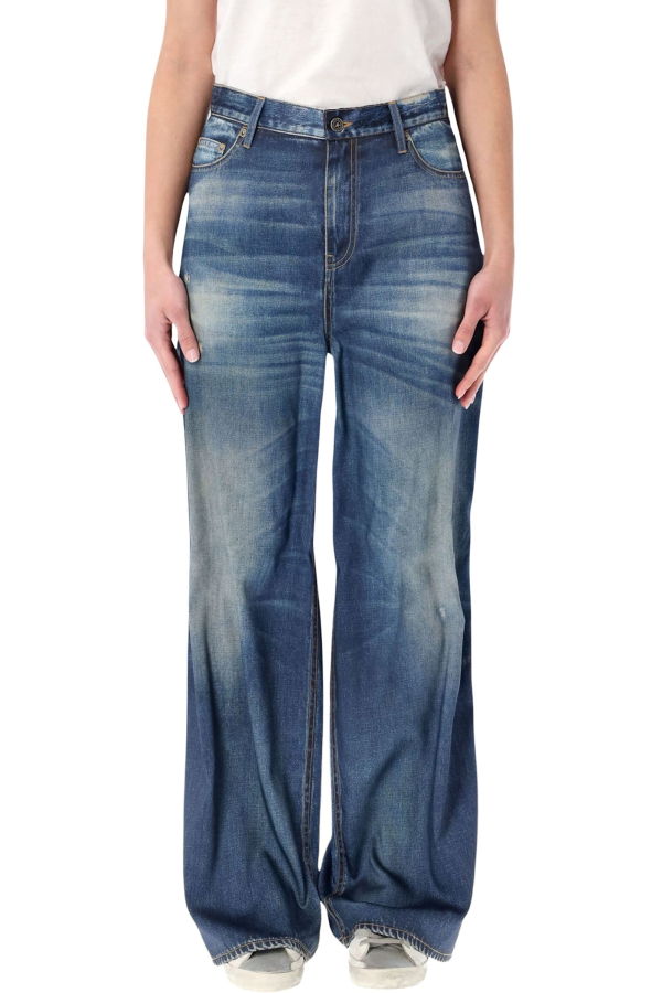 Golden Goose Denim Printed Satin Boyfriend Pants - Blue