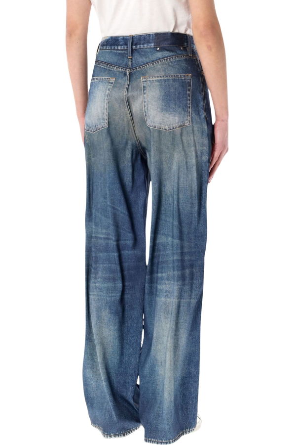 Golden Goose Denim Printed Satin Boyfriend Pants - Blue