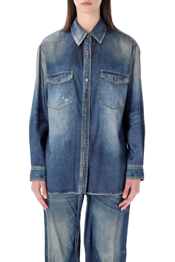 Golden Goose Denim Print Satin Overshirt Shirt - Blue