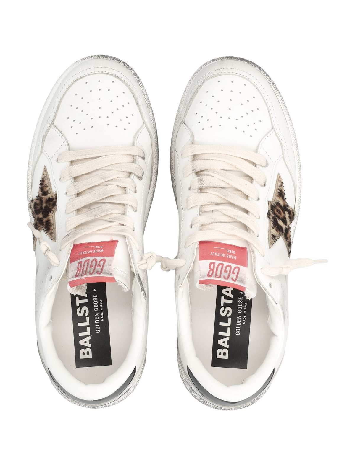 Golden Goose Ball Star White Sneakers With Leopard Pony Star - White Leo - Image 2 of 4