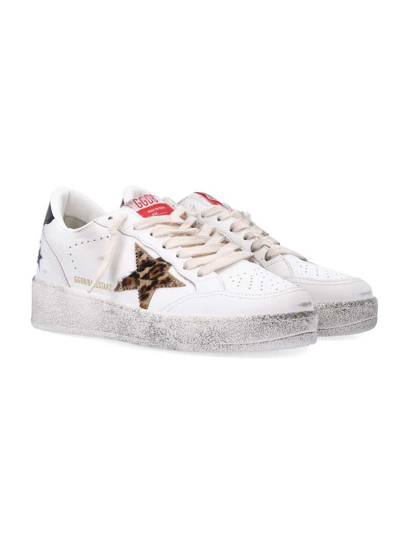 Golden Goose Ball Star White Sneakers With Leopard Pony Star - White Leo