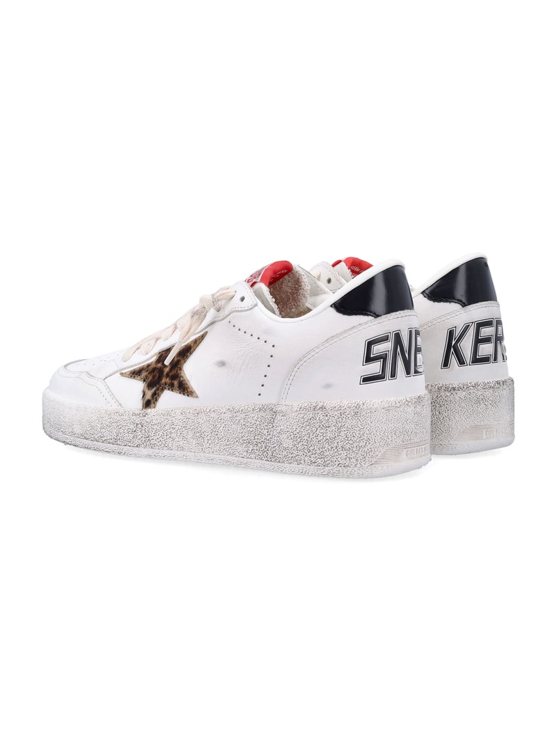 Golden Goose Ball Star White Sneakers With Leopard Pony Star - White Leo