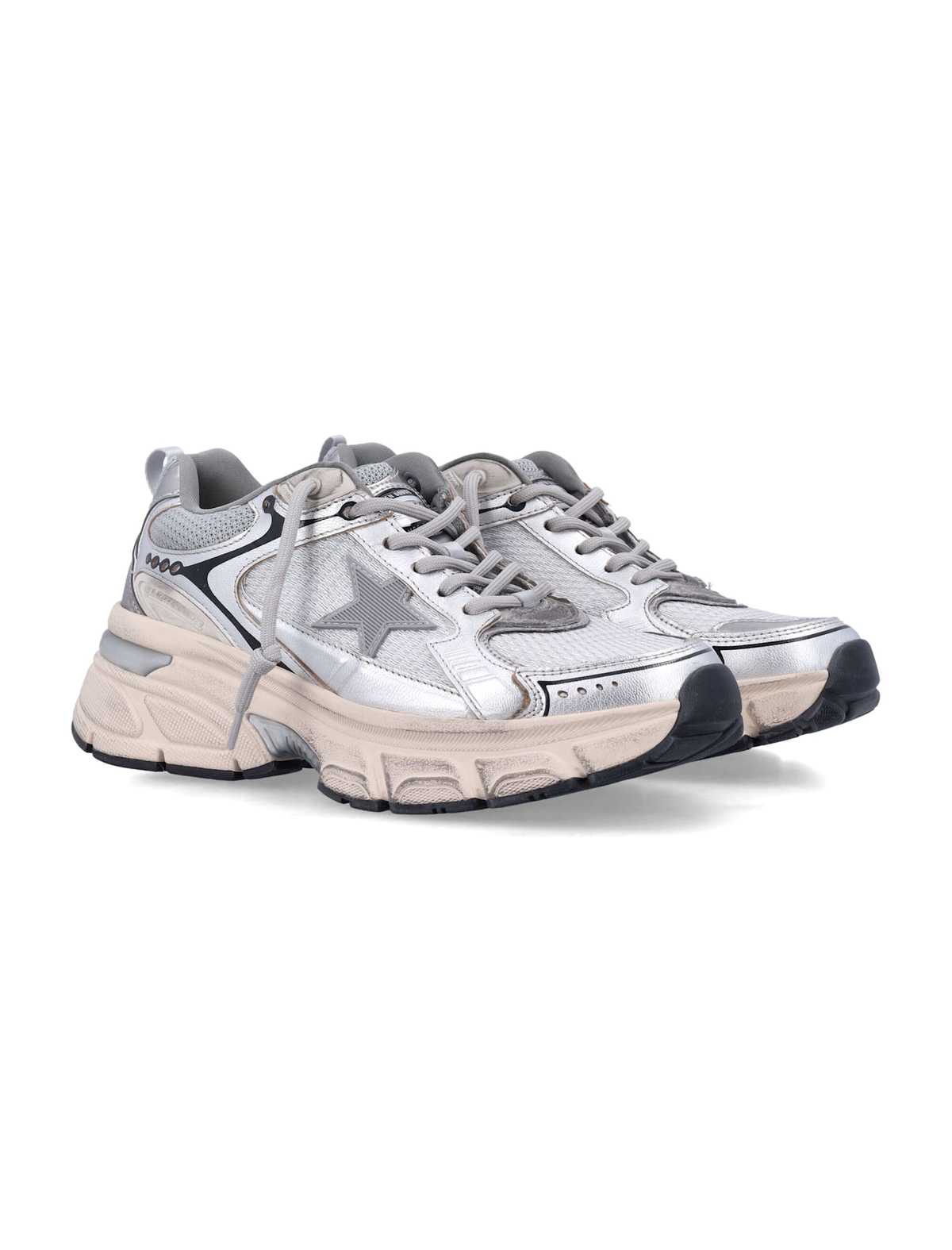 Golden Goose Lightstar Mesh And Nappa Sneakers - Grey Silver Black - Image 3 of 4