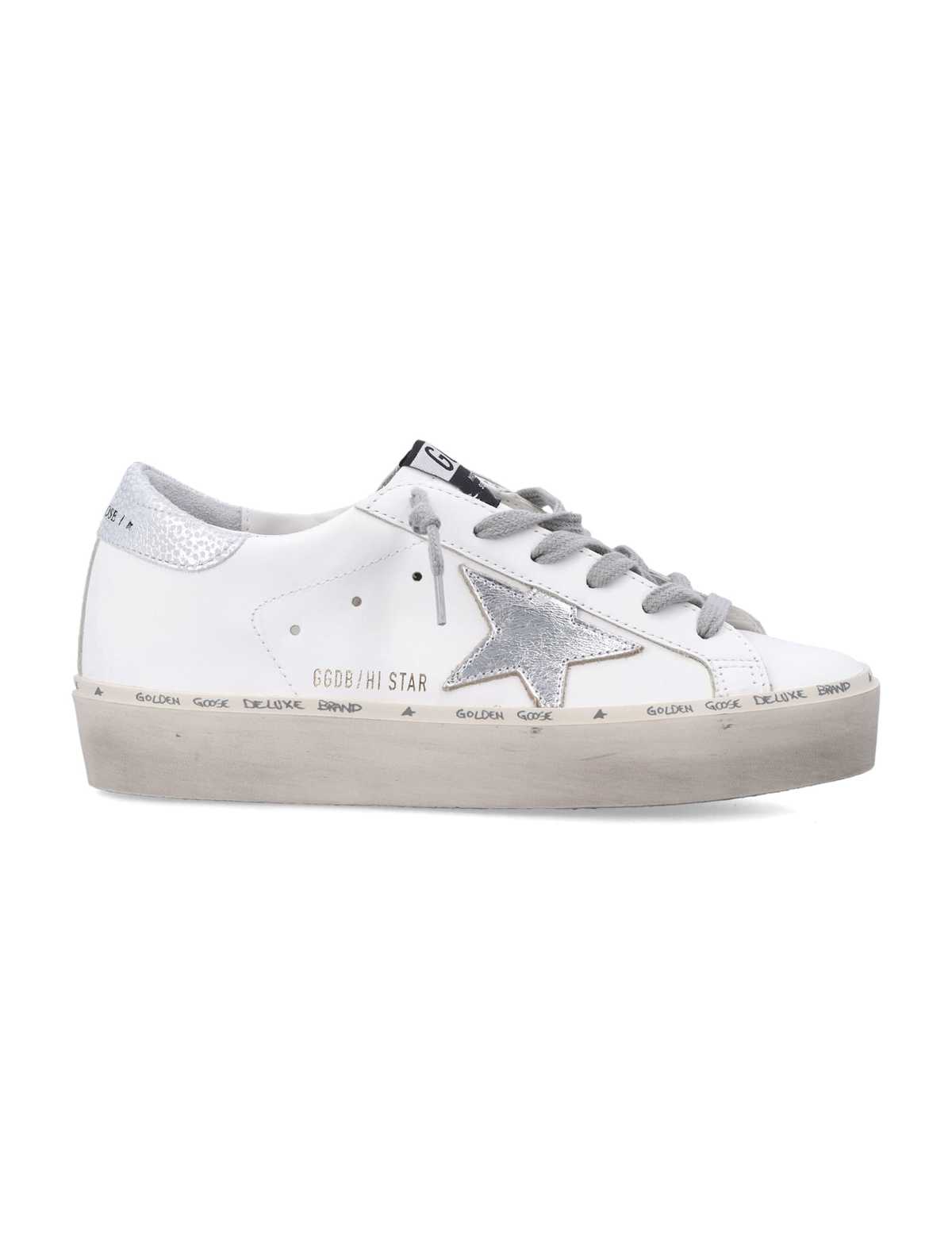 Golden Goose Hi Star Leather Sneakers - White/Silver - Image 1 of 4
