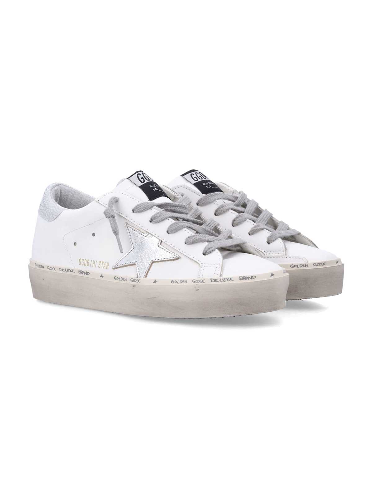 Golden Goose Hi Star Leather Sneakers - White/Silver - Image 3 of 4