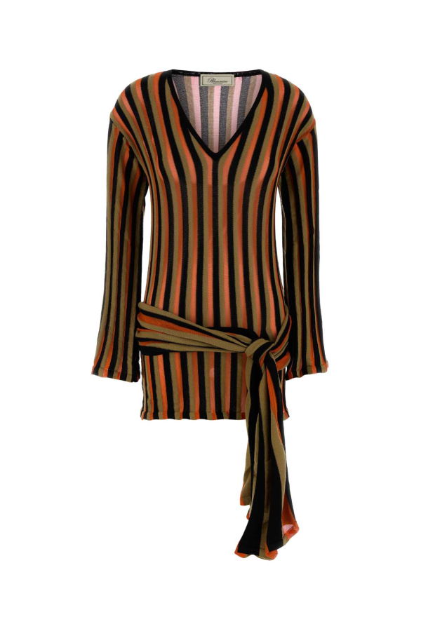 Blumarine Embroidered Knit Mini Dress - Black/Orange