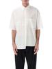 MM6 Maison Margiela Two-Tone Cotton Poplin Shirt - White + White Stripes - Thumbnail 1