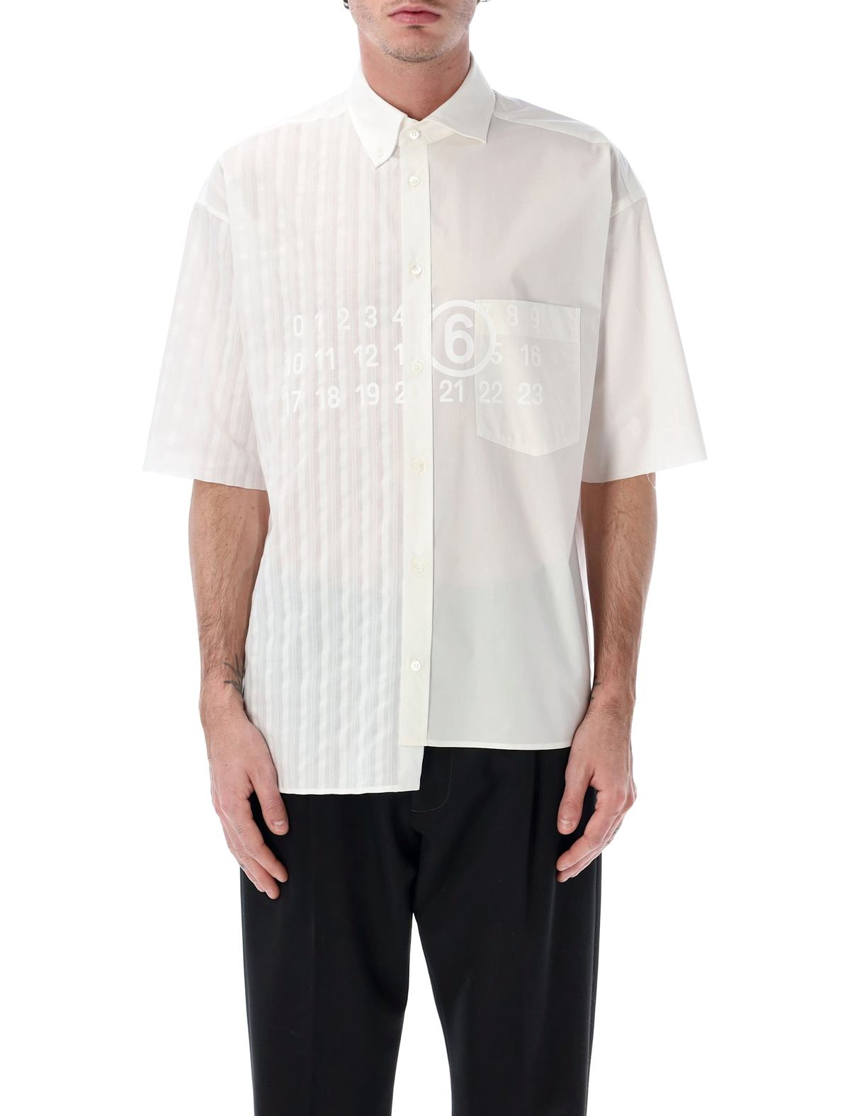 MM6 Maison Margiela Two-Tone Cotton Poplin Shirt - White + White Stripes - Image 1 of 3