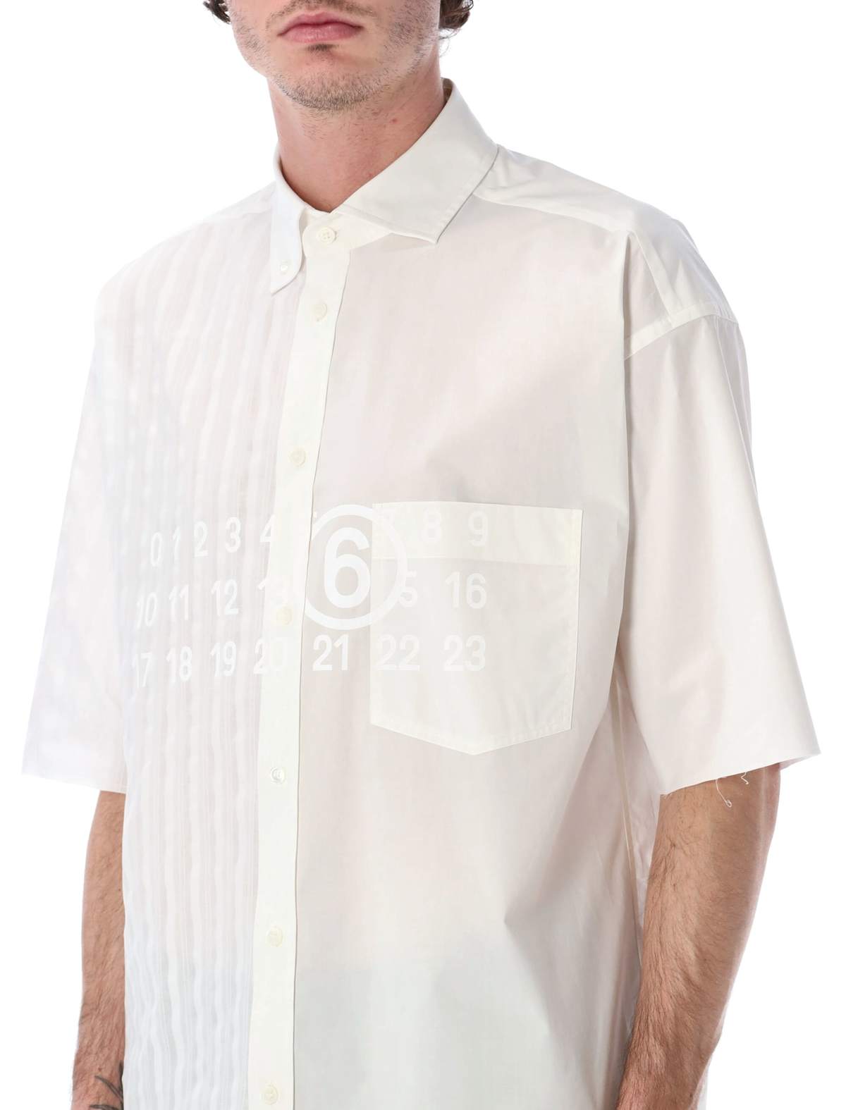 MM6 Maison Margiela Two-Tone Cotton Poplin Shirt - White + White Stripes - Image 3 of 3