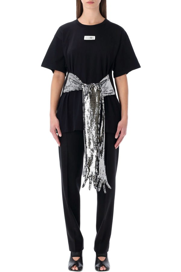 MM6 Maison Margiela Botton T-Shirt With Sequin Gloves T-Shirt - Black