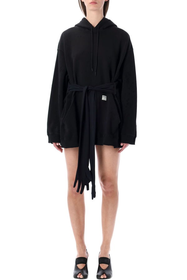 MM6 Maison Margiela Hooded Sweatdress With Gloves Dress - Black