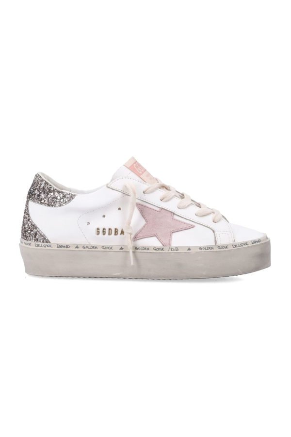 Golden Goose Hi Star Leather and Glitter Sneakers - WHITE/PINK/CINDAR