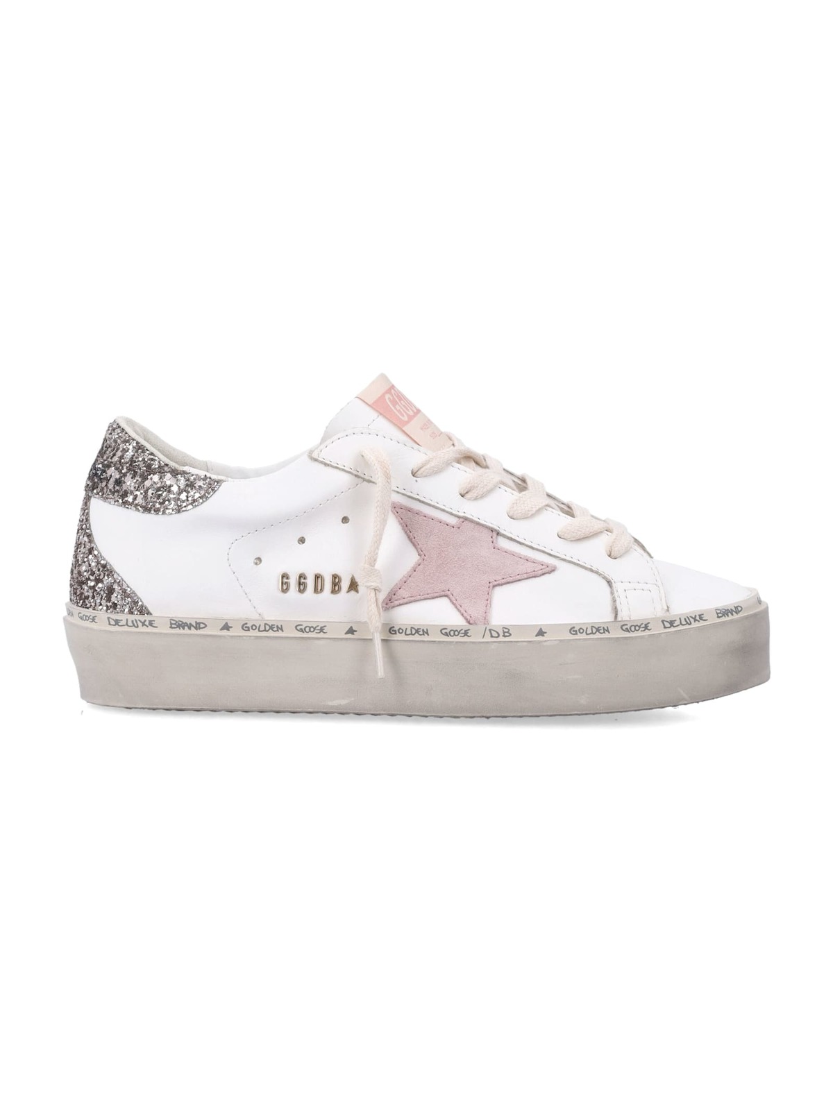 Golden Goose Hi Star Leather and Glitter Sneakers - WHITE/PINK/CINDAR - Image 1 of 4