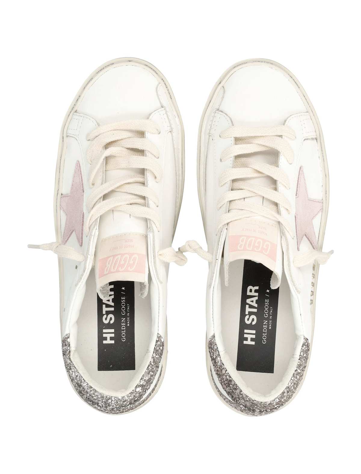 Golden Goose Hi Star Leather and Glitter Sneakers - WHITE/PINK/CINDAR - Image 2 of 4