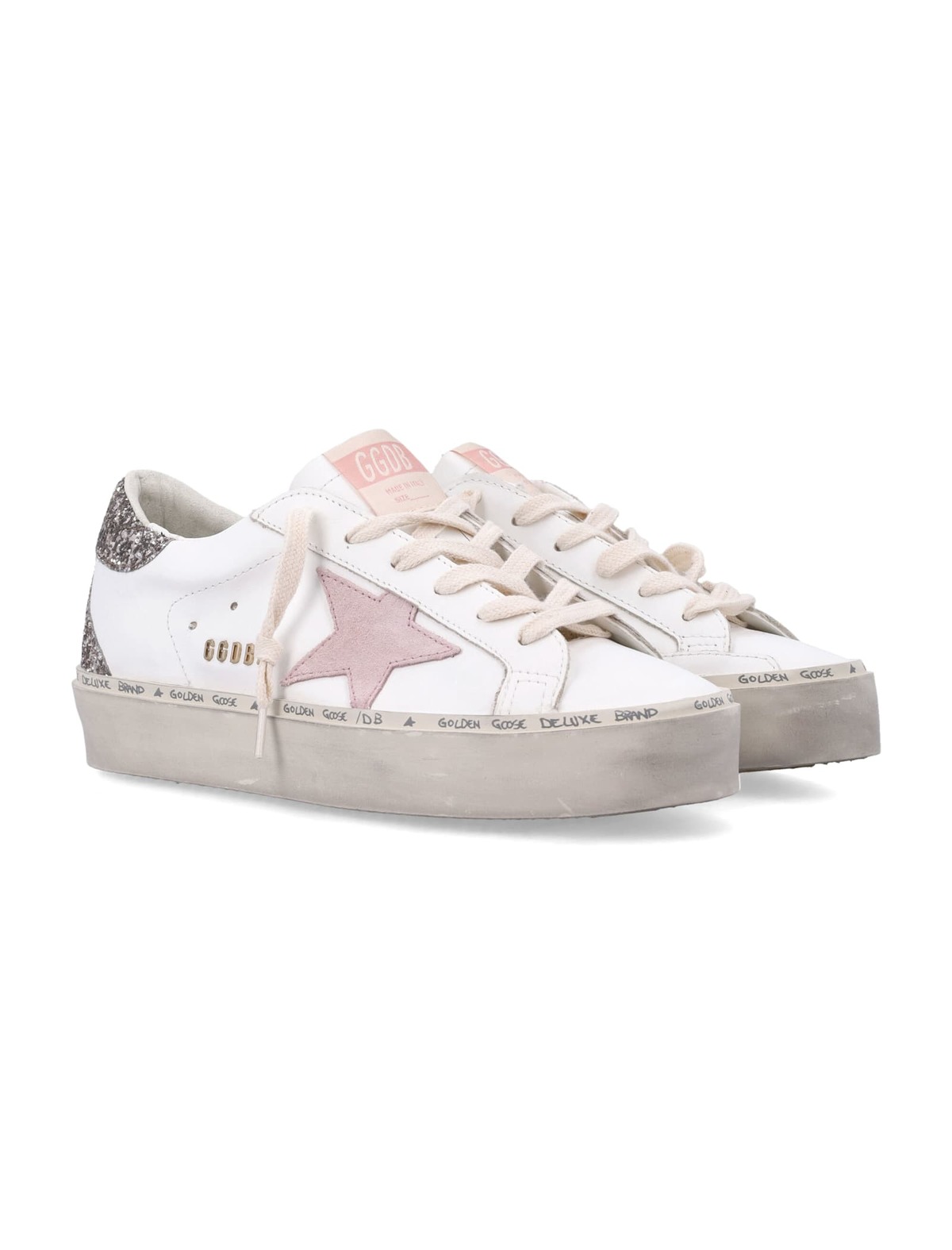 Golden Goose Hi Star Leather and Glitter Sneakers - WHITE/PINK/CINDAR - Image 3 of 4