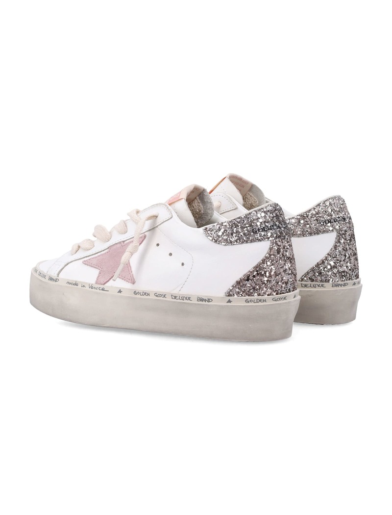 Golden Goose Hi Star Leather and Glitter Sneakers - WHITE/PINK/CINDAR