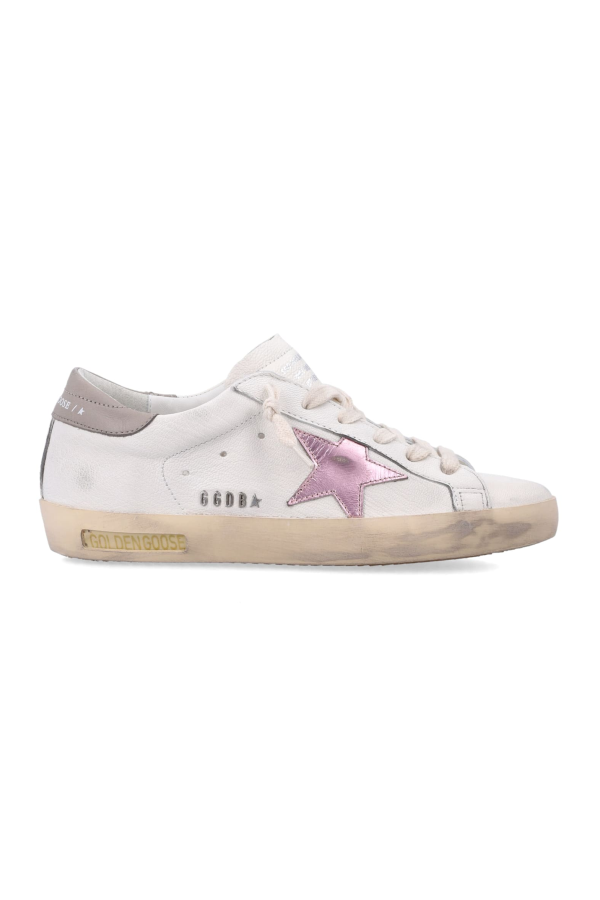 Golden Goose Super-Star White Nappa Sneakers With Pink Metallic Star - White/Pink/Grey