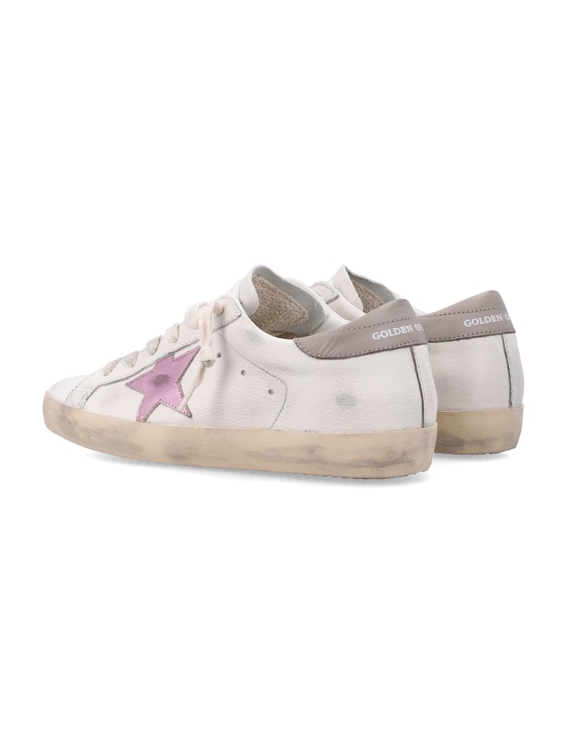 Golden Goose Super-Star White Nappa Sneakers With Pink Metallic Star - White/Pink/Grey