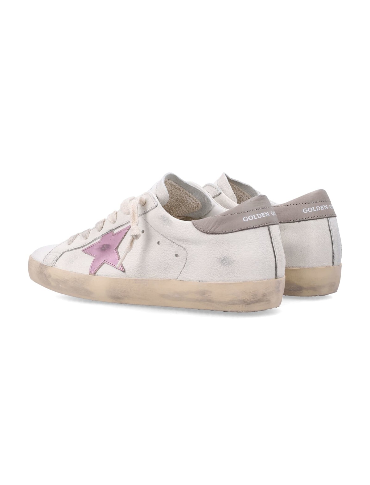 Golden Goose Super-Star White Nappa Sneakers With Pink Metallic Star - White/Pink/Grey - Image 4 of 4