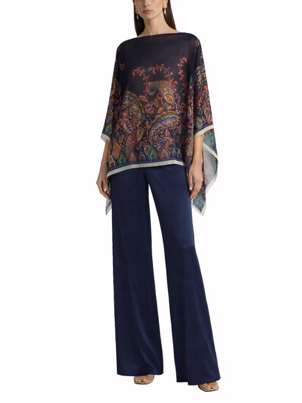 Etro Paisley Print Silk Poncho Top - Multicolour