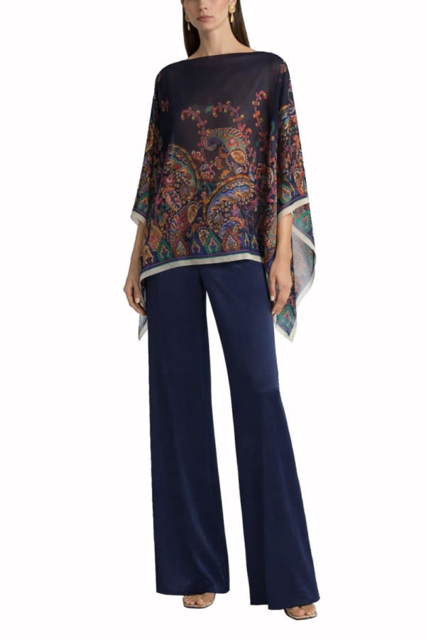 Etro Paisley Print Silk Poncho Top - Multicolour