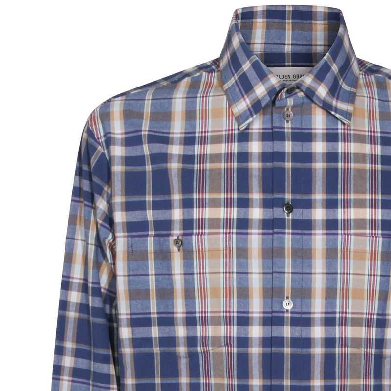 Golden Goose Beige And Blue Cotton Shirt - New Wheat/Indigo Blue/Old Red