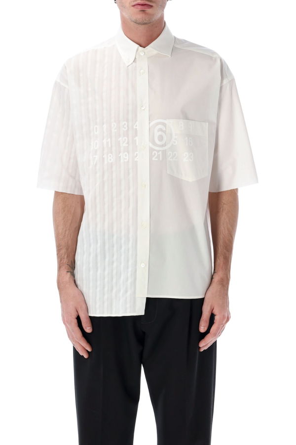 MM6 Maison Margiela Two-Tone Cotton Poplin Shirt - White + White Stripes