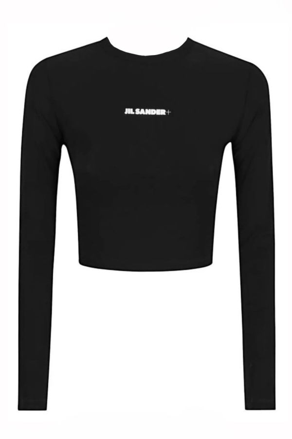 Jil Sander Cropped Top With Logo Top - Black