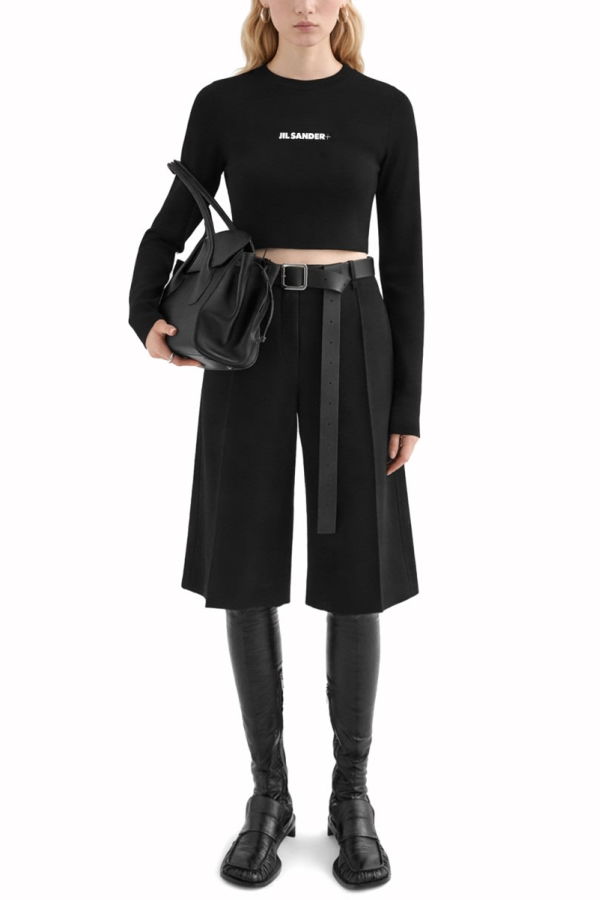 Jil Sander Cropped Top With Logo Top - Black