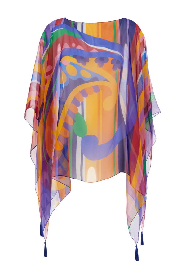 Etro Multicolor Cape With All-Over Print And Tassel Details In Silk
