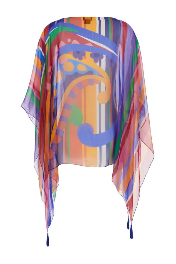 Etro Multicolor Cape With All-Over Print And Tassel Details In Silk