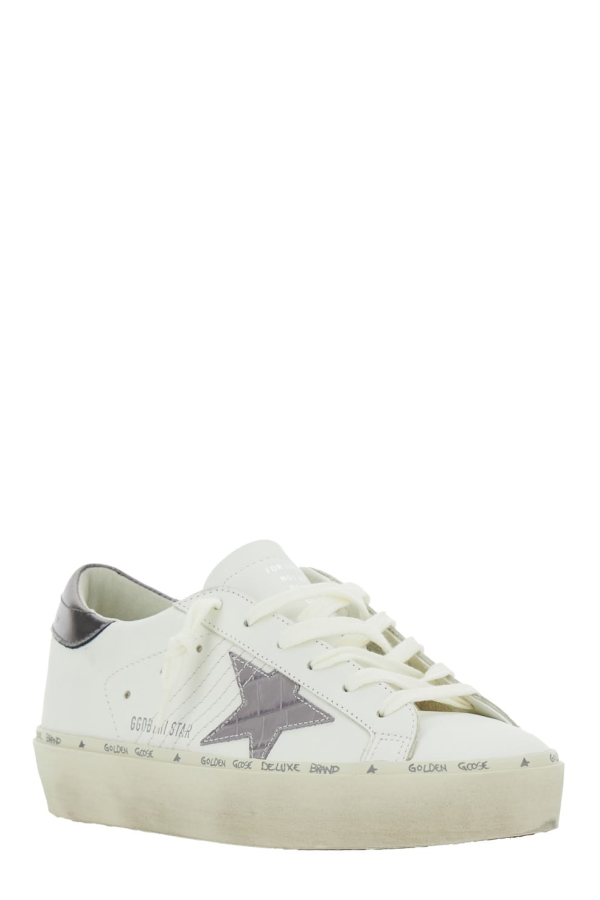 Golden Goose Hi Star Low-Top Sneakers with Star Patch and Logo Heel - White