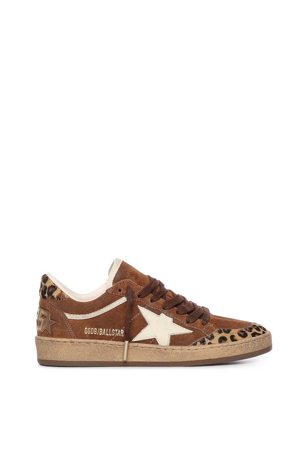 Golden Goose Ball Star Leather Sneakers - Brown Leopard Silver