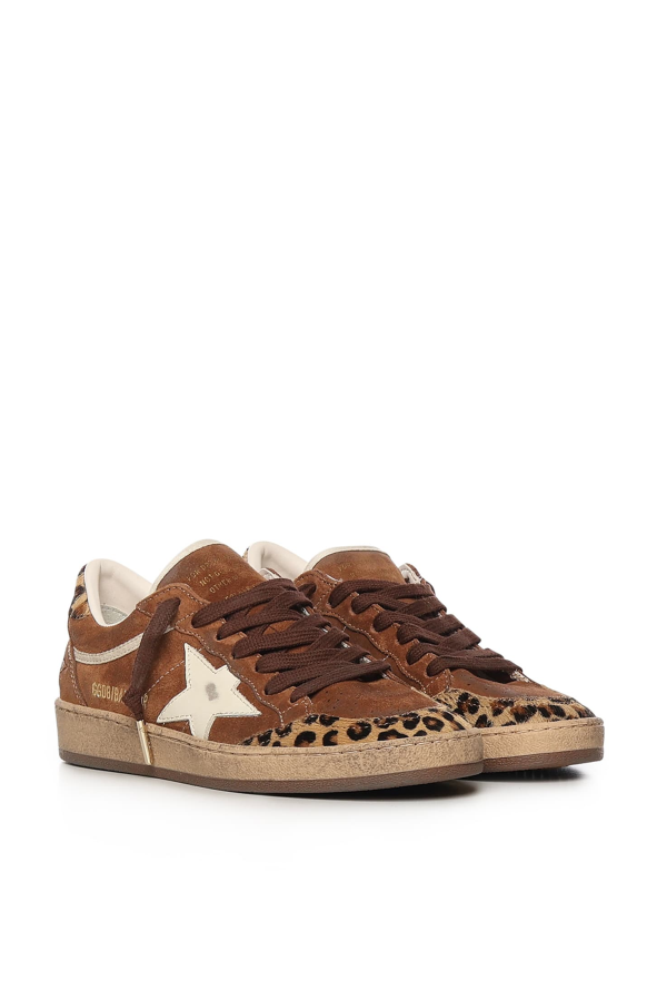 Golden Goose Ball Star Leather Sneakers - Brown Leopard Silver