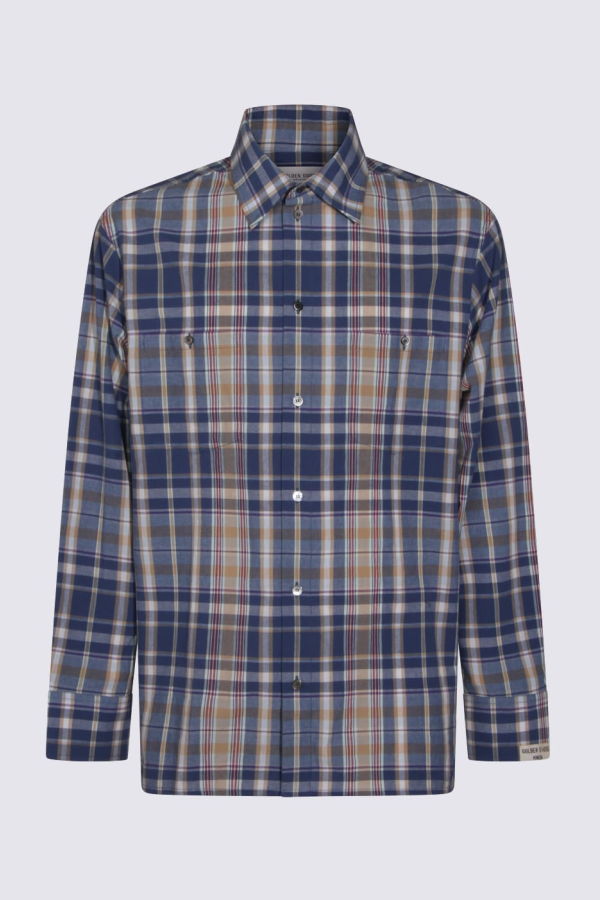 Golden Goose Blue Cotton Shirt - New Wheat/Indigo Blue/Old Red