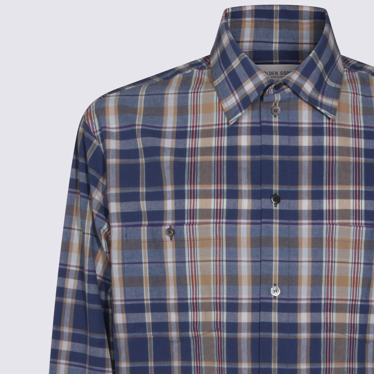 Golden Goose Blue Cotton Shirt - New Wheat/Indigo Blue/Old Red - Image 3 of 4