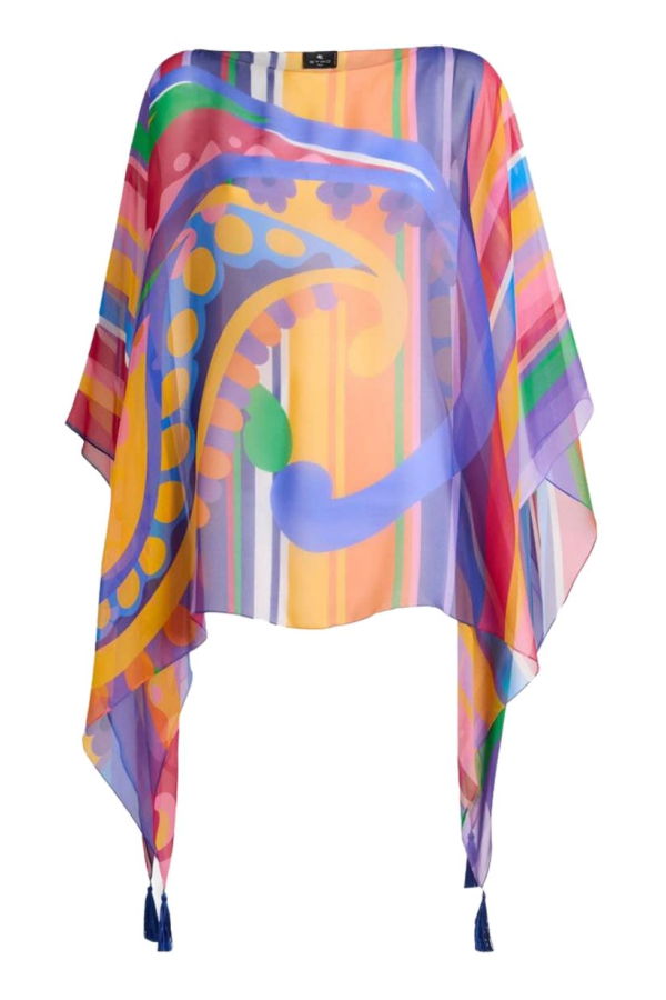 Etro Paisley Print Silk Poncho Top - Multicolour