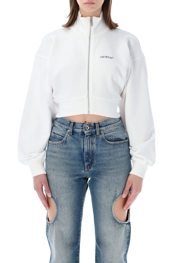 Off-White Flower Cropped Zip Fleece - White