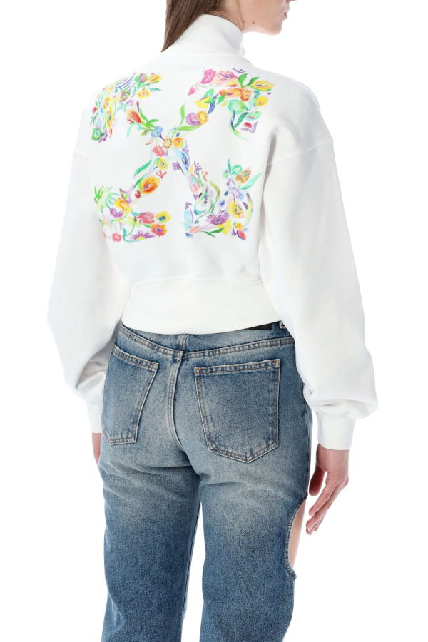 Off-White Flower Cropped Zip Fleece - White