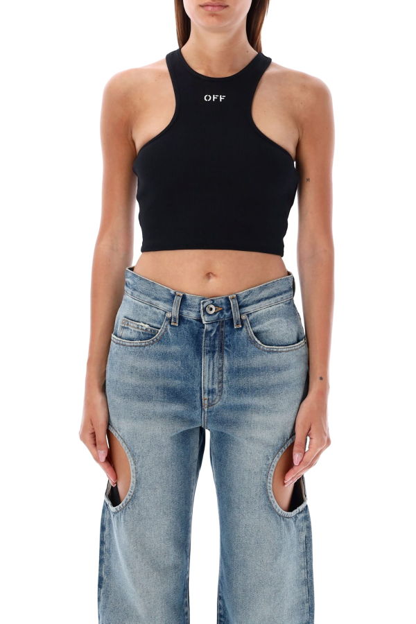 Off-White Off Stamp Cropped Top - Black