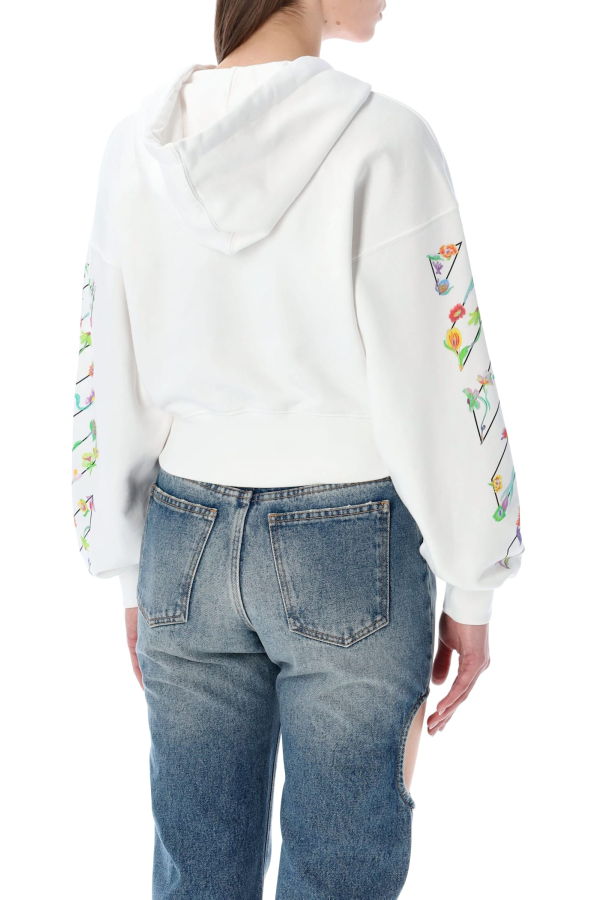 Off-White Flower Cropped Hoodie - White