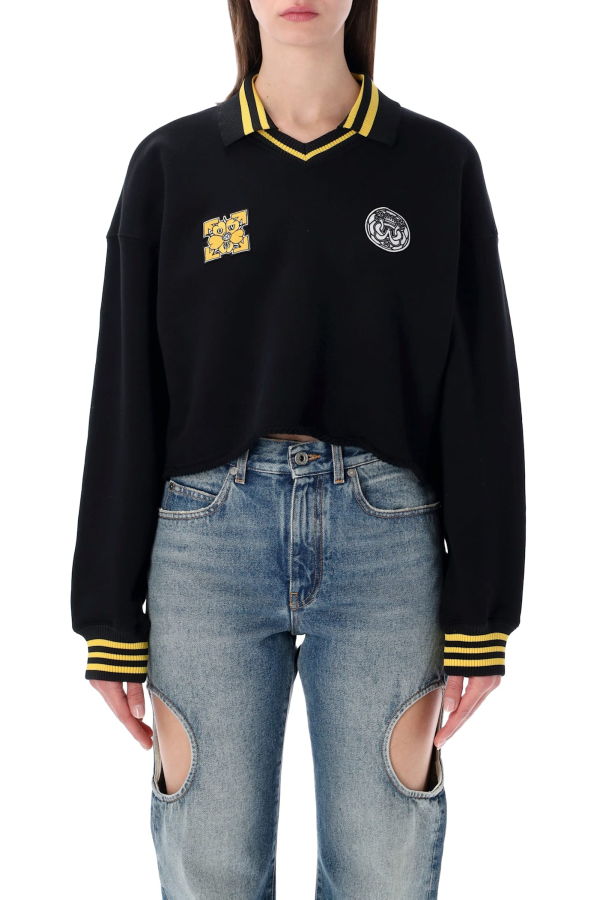 Off-White Cropped Polo Sweatshirt - Black