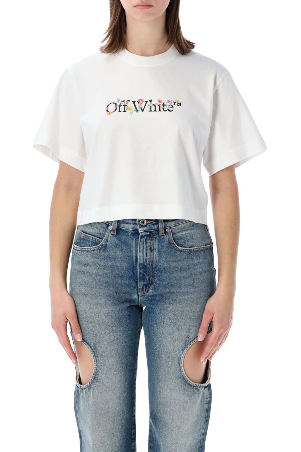 Off-White Flower Cropped T-Shirt - White